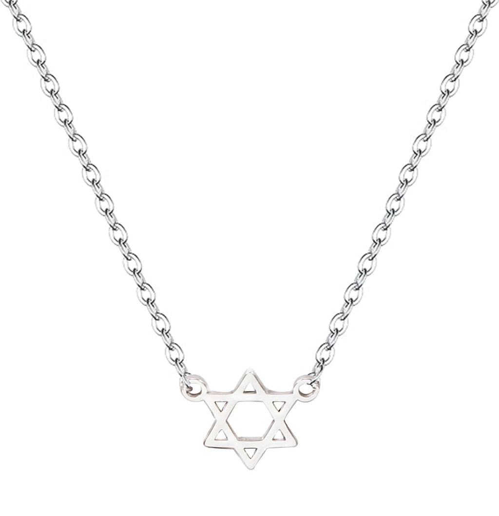 MANZHEN Gold Silver Jewish Star of David Bracelet Stainless Steel Dainty 14K Real Gold Plated Charm Bracelet for Women (silver necklace)