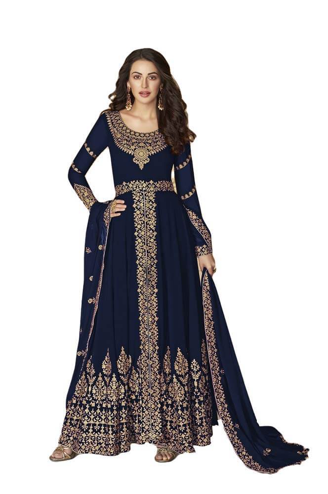 Alamara Fashion Ready to Wear Indian Pakistani Party Wear Wedding Wear Anarkali Suit with Matching Dupatta for Women (Navy Blue XXL)