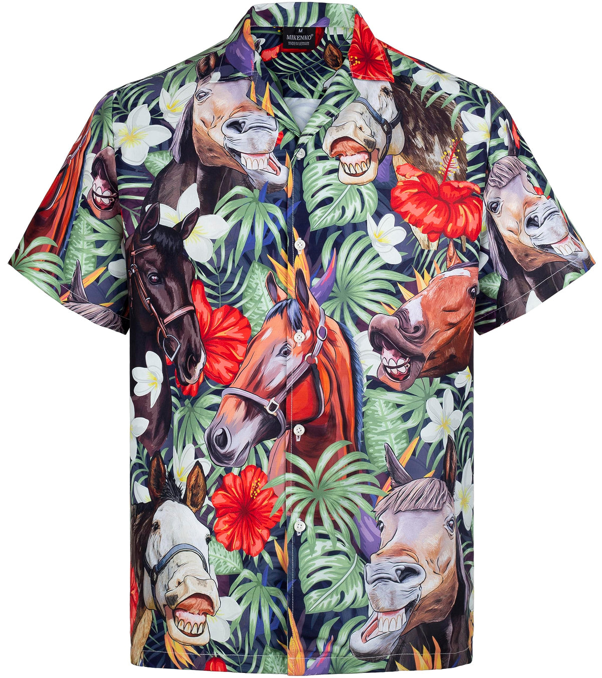 MIKENKO Funny Horse Hawaiian Shirt for Men Funny Button Down Shirt Men Summer Short Sleeve Button Up Shirts for Men Women