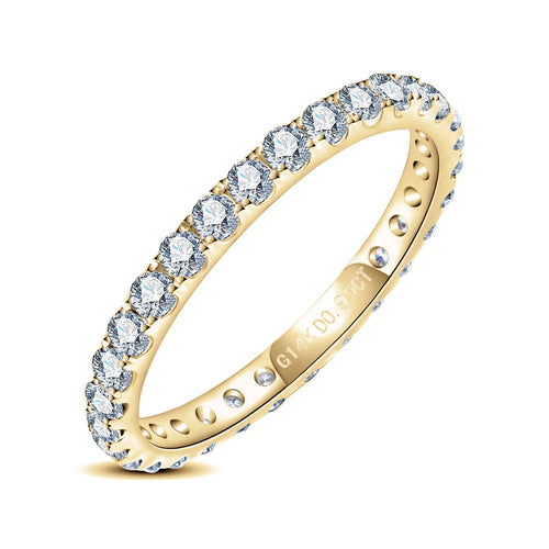 CADYNO Moissanite Eternity Band Ring 14K Yellow Gold 1ct D Color Lab Grown Created Diamond Solid Real Gold Wedding Engagement Anniversary Promise Ring for Women 7.5
