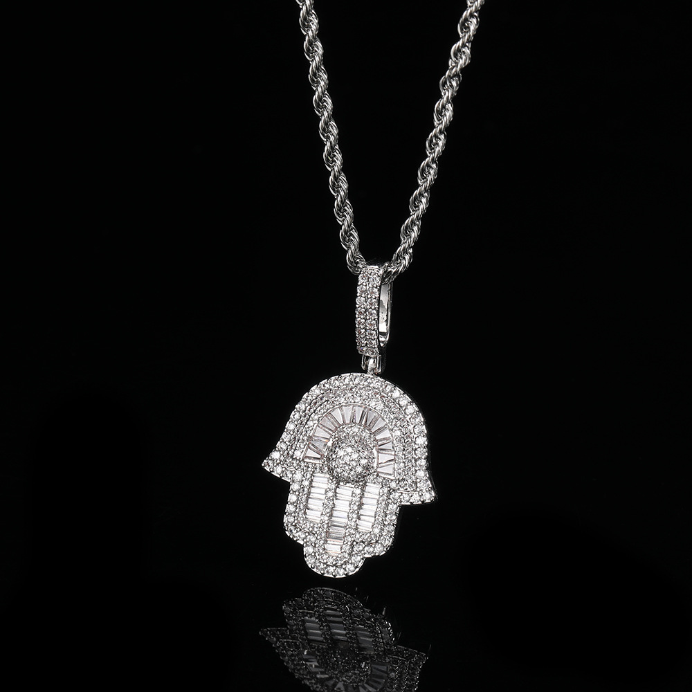 Hip Hop Copper Inlaid Zircon Small Size Palm Pendant Real Gold Plated Necklace