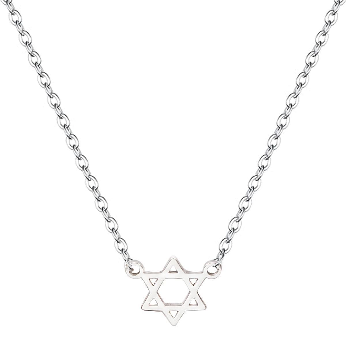 MANZHEN Gold Silver Jewish Star of David Bracelet Stainless Steel Dainty 14K Real Gold Plated Charm Bracelet for Women (silver necklace)